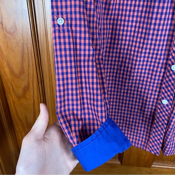 Talbots 100% Cotton Casual Button Down Shirt in Orange and Blue Checkered Style - Picture 4 of 6